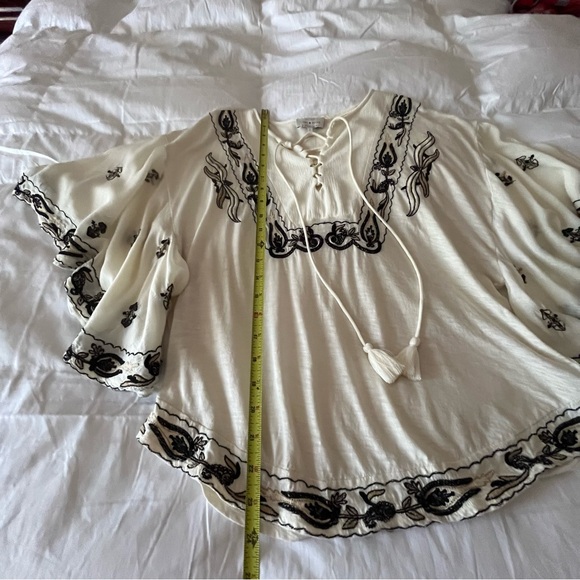 Lucky Brand Women’s Boho Embroidered Flare Sleeve Lace Up  Top S - Picture 11 of 14